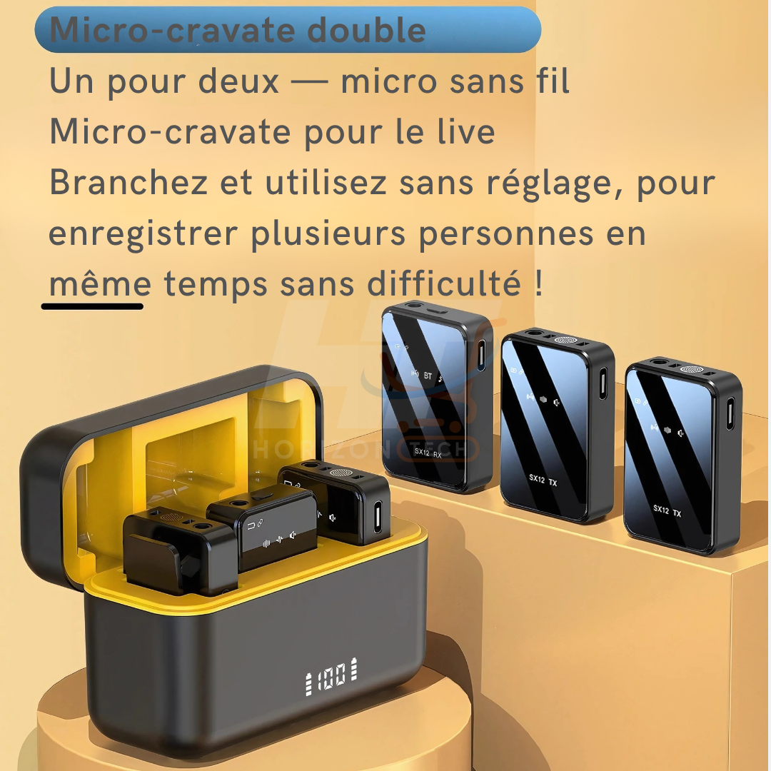 SX12 Micro Lavalier Sans Fil 3-en-1 – Microphone Antibruit pour Enregistrement Vidéo, Podcast & Live
